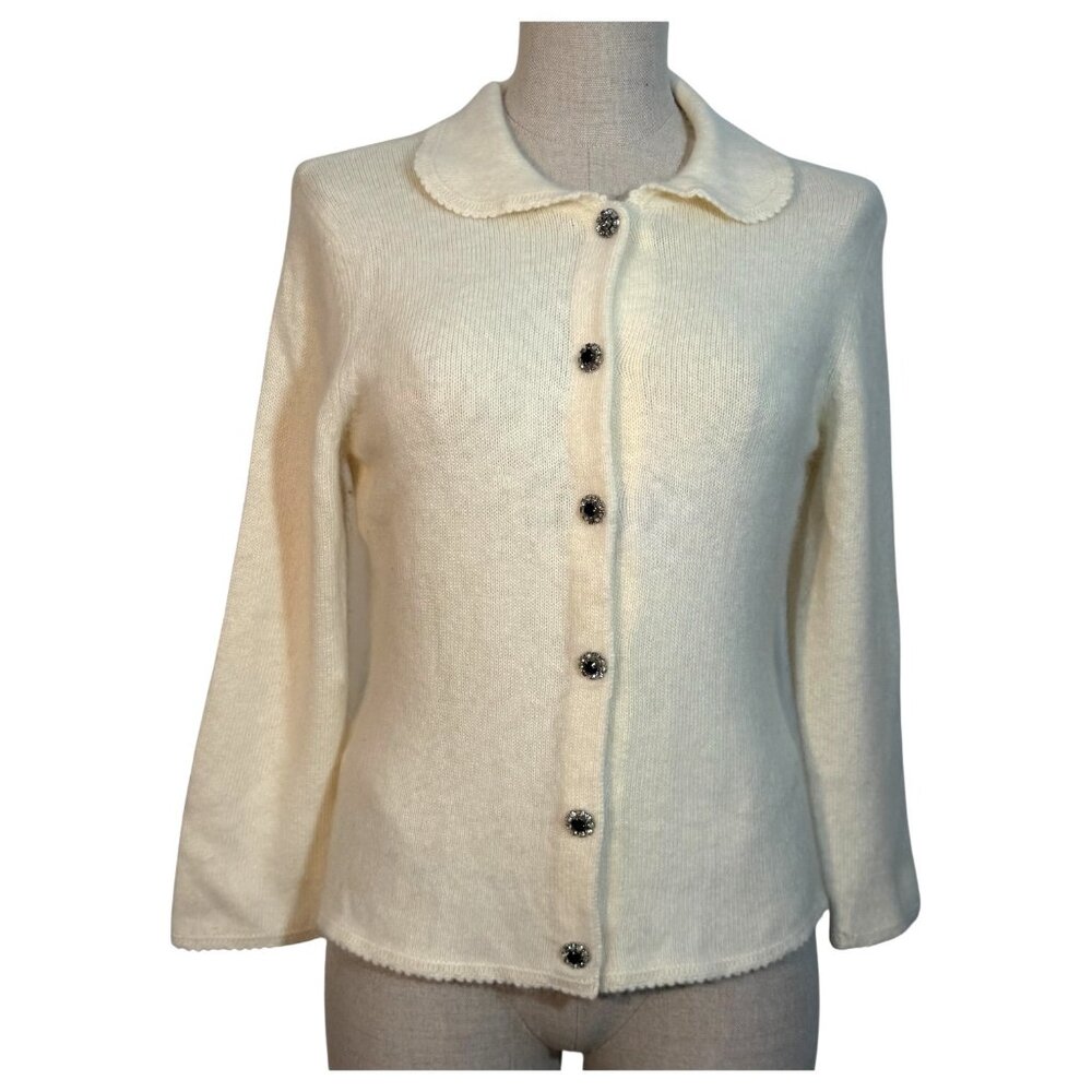 Ann Taylor Ivory Angora Blend Cardigan Sweater‎ Button Front Size Medium Women